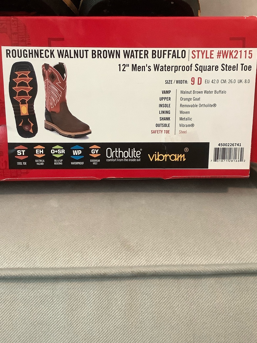 Justin Boots Roughneck Walnut Brown with Orange Goat Upper
